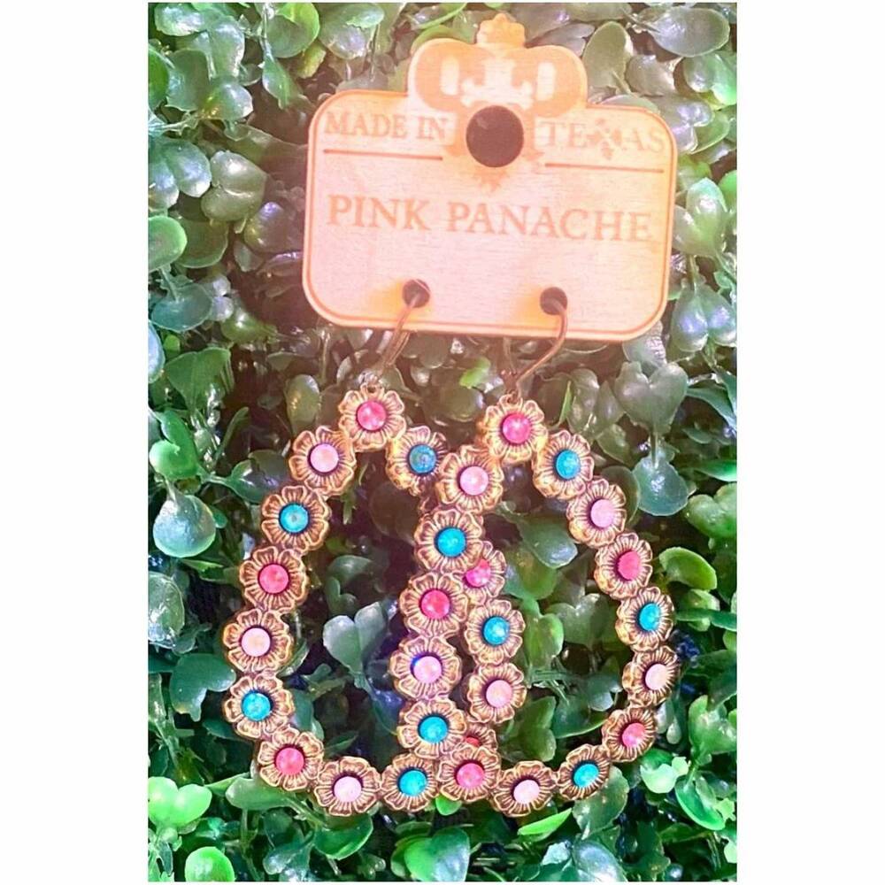 NEW PINK PANACHE women's multi crystal open teardrop earrings in bronze